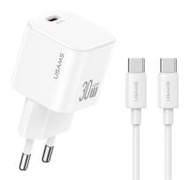 USAMS φορτιστής τοίχου CC262 με καλώδιο USB-C, 30W, GaN, λευκός