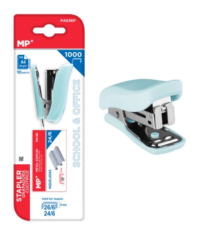 MP mini συρραπτικό PA636P με ανταλλακτικά, 24/6 - 26/6, 10 φύλλα, γαλάζιο