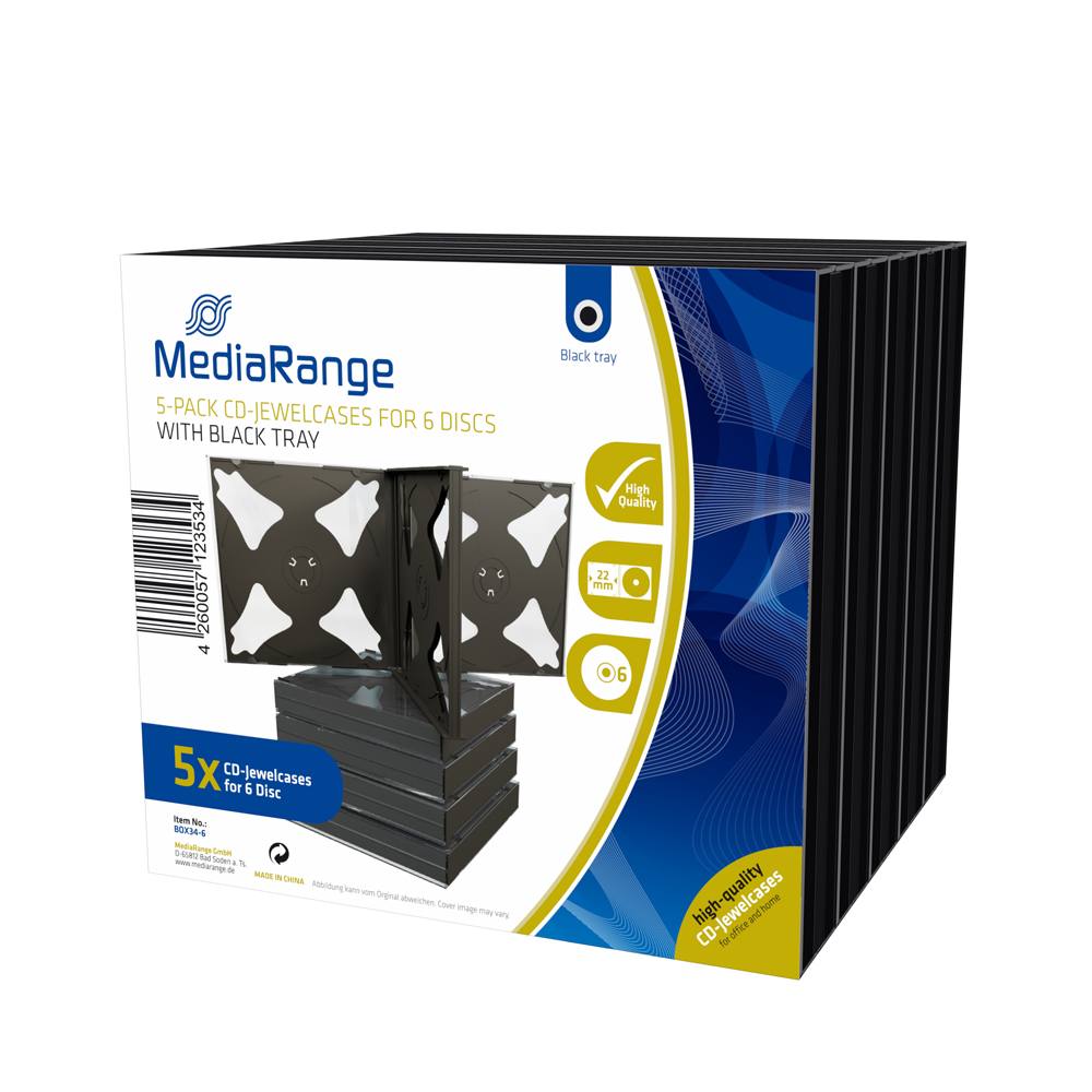 MediaRange CD Jewelcase for 6 discs 22mm Black Pack 5