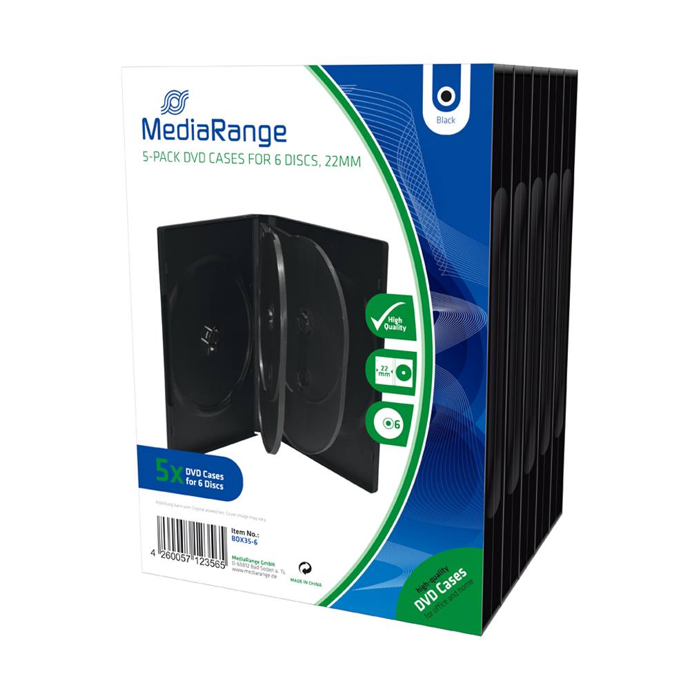 MediaRange DVD Case for 6 discs 22mm Black Pack 5