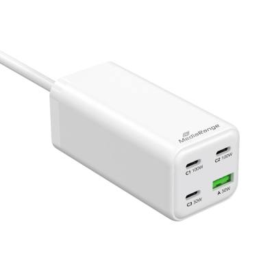 MediaRange 100W GaN Fast Charging Station, 1.5m Cable (EU-Plug), 3x USB-C and 1x USB-A, USB-C® Power Delivery and Quick Charge 