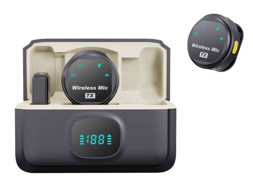 UPTECH ασύρματα μικρόφωνα UPWS-08 με θήκη φόρτισης, USB-C, 2.4GHz, μαύρο