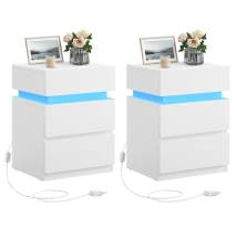 Vasagle κομοδίνο με ενσωματωμενο LED φωτισμό, λευκό, 2 τεμάχια  (LET0830W01) (VASLET0830W01)