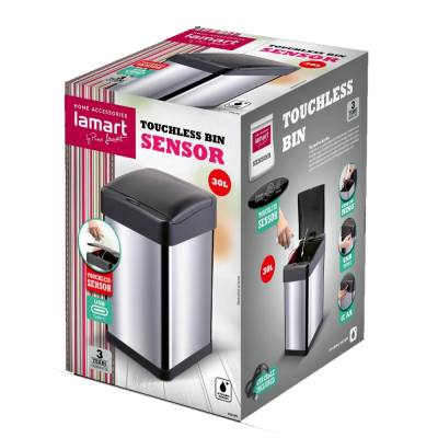 Κάδος Απορριμμάτων από Ανοξείδωτο Ατσάλι με Φωτοκύτταρο 30lt SENSOR Lamart LT8105 Ασημί/Μαύρο