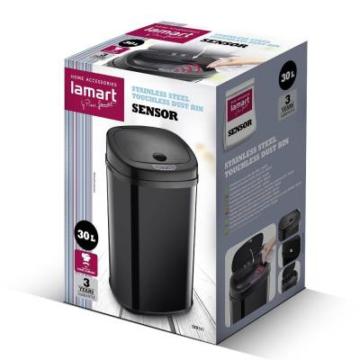 Κάδος Απορριμμάτων απο Ανοξείδωτο Ατσάλι με Φωτοκύτταρο 30lt SENSOR Lamart LT8111 Μαύρος