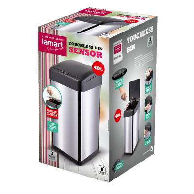 Κάδος Απορριμμάτων από Ανοξείδωτο Ατσάλι με Φωτοκύτταρο 40lt SENSOR Lamart LT8106 Ασημί/Μαύρο