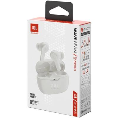 Wireless Hands Free JBL Wave Beam Buds με TalkThru έως 32 Ώρες Λειτουργίας IP54 και Θήκη Φόρτισης Λευκά