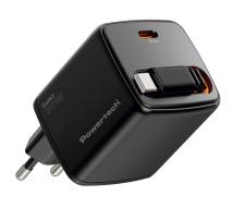 POWERTECH φορτιστής τοίχου PT-1571 με πτυσσόμενο καλώδιο, USB-C, 30W, GaN, μαύρος