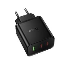 Φορτιστής Ταξιδίου Hoco N75 Grande GaN 65W High Power Fast Charge με 2xUSB-C και 1xUSB-A  Μαύρος
