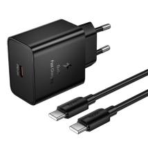 Φορτιστής Ταξιδίου Hoco N77 Star GaN 45W Fast Charge με 1xUSB-C με Καλώδιο USB-C σε USB-C 60W Μαύρος