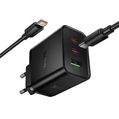 Φορτιστής Ταξιδίου Hoco N75 Grande GaN 65W High Power Fast Charge με 2xUSB-C 1xUSB-A και Καλώδιο USB-C σε USB-C 60W Μαύρος