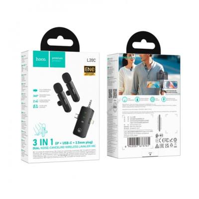Σετ Μικρόφωνα Πέτου Ασύρματα Hoco L20C Fair Lavalier USB-C AUX Lightning 2.4Ghz Εμβέλεια 15m Digital Noise Cancellation ENC εως 