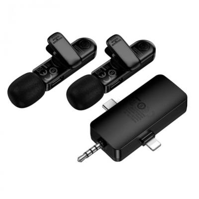 Σετ Μικρόφωνα Πέτου Ασύρματα Hoco L20C Fair Lavalier USB-C AUX Lightning 2.4Ghz Εμβέλεια 15m Digital Noise Cancellation ENC εως 