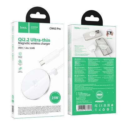 Ασύρματος Φορτιστής Hoco CW63 Pro 25W Qi2.2 Ultra-thin Aluminum Alloy για Κινητά και Ακουστικά με Braided Καλώδιο 1.2m Λευκός