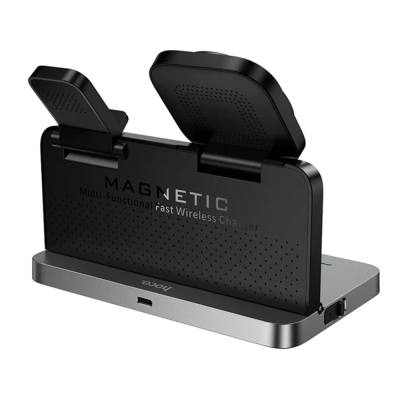 Ασύρματος Φορτιστής Hoco DWQ03 4 in 1 Qi 15W για Smartphone Earbuds Smartwatch με Ψηφιακό Ρολόι και Ξυπνητήρι
