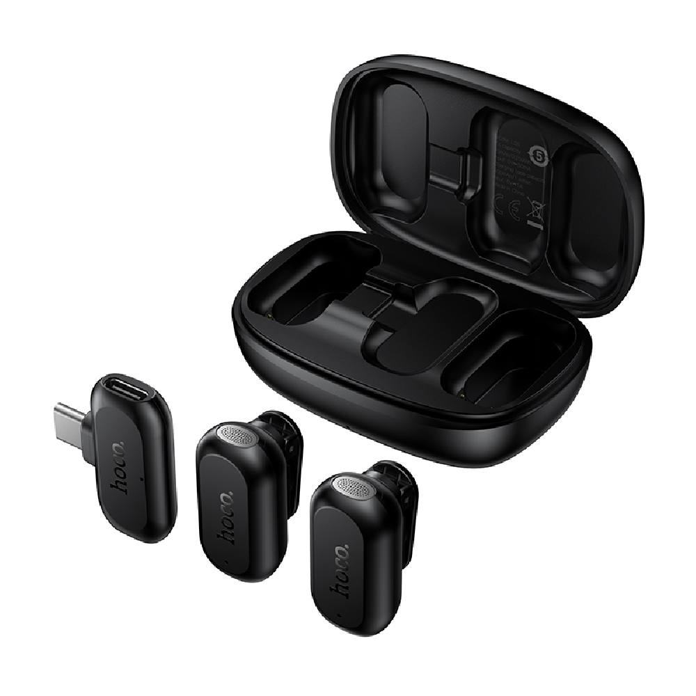 Σετ 2 Μικρόφωνα Πέτου Lavalier Ασύρματα Hoco L26 USB-C με AI Smart Μείωση Θορύβου 400mAh 6hrs Χρήσης Μαύρα
