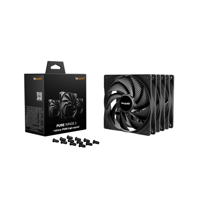 BEQUIET FAN PURE WINGS 3 140MM PWM HIGH SPEED TRIPLE-PACK BL138, 1800RPM, 72.2CFM/122.6M3/H, 30.5db, Lifespan 80000h, BLACK, 3YW