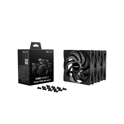 BEQUIET FAN PURE WINGS 3 120MM PWM HIGH SPEED TRIPLE-PACK BL140, 2100RPM, 59,6CFM/101,2M3/H, 30,9db, Lifespan 80000h, BLACK, 3YW
