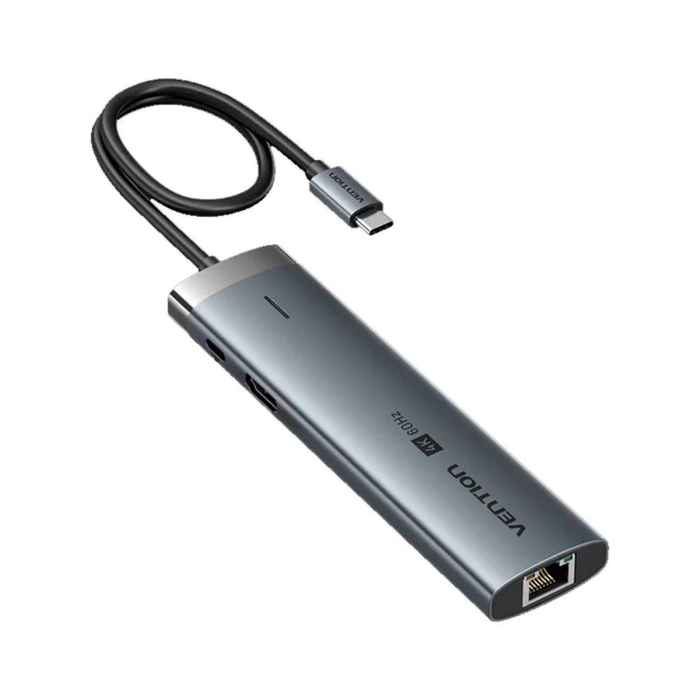 VENTION USB-C to HDMI/USB 3.2 Gen 1 Type-C/USB 3.0/USB 2.0/RJ45/SD/TF/TRRS 3.5mm/PD Docking Station 0.15M Gray Aluminum Alloy Ty