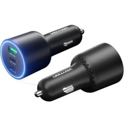 VENTION Three-Port USB C+C+A (100W+30W+18W) Car Charger Black ABS Type (FFQB0) (VENFFQB0)