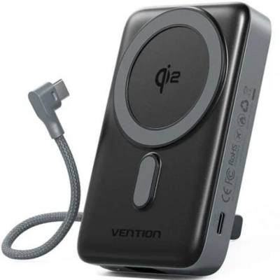 VENTION 10000mAh Magnetic Wireless Power Bank (USB-C + USB-C/USB-C/Wireless) 35W Gray LED Display Type (FKHH0) (VENFKHH0)