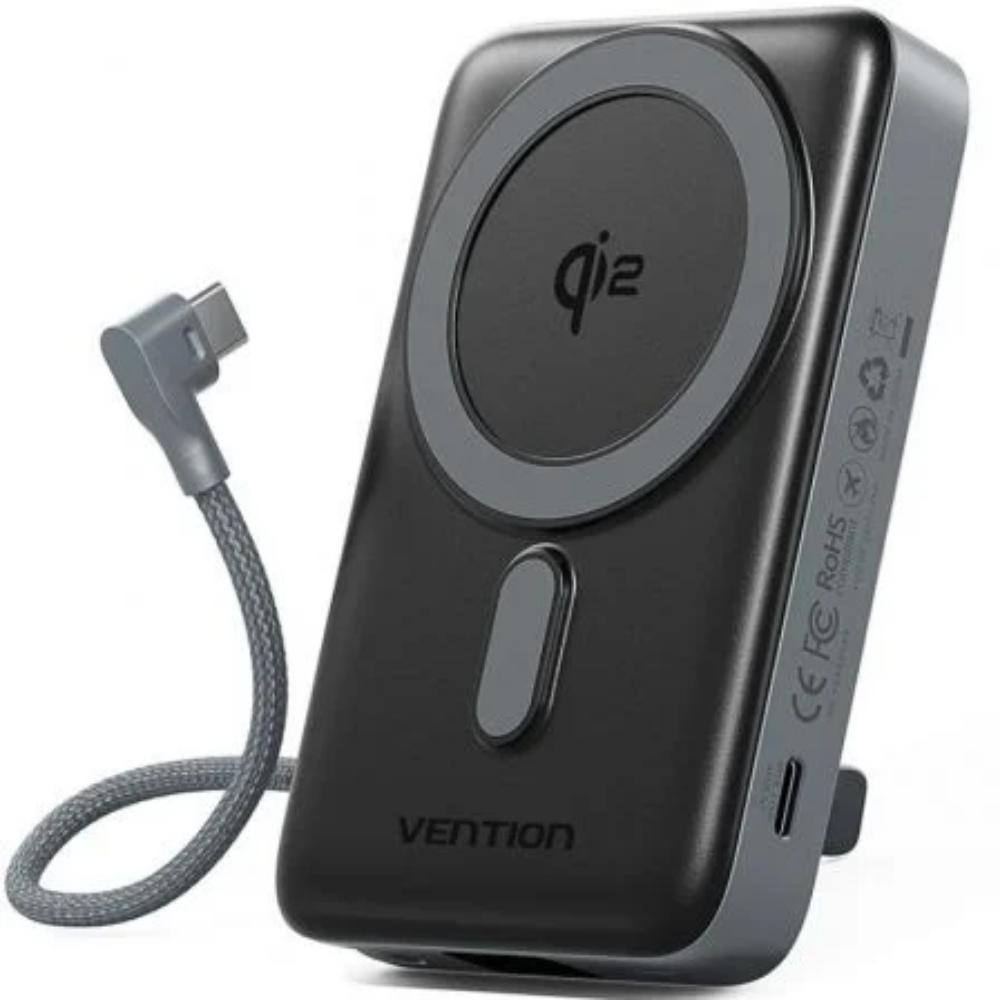 VENTION 10000mAh Magnetic Wireless Power Bank (USB-C + USB-C/USB-C/Wireless) 35W Gray LED Display Type (FKHH0) (VENFKHH0)