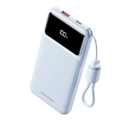 VENTION 10000mAh Power Bank (USB-C + USB-A) with Built-in Cable 22.5W Blue LED Display Type (XGYL0-39-TY) (VENXGYL0-39-TY)
