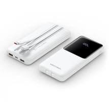 VENTION 10000mAh Power Bank (Micro-USB + USB-C + USB-A/USB-A) with Built-in USB-C and Lightning Cables 22.5W White LED Display U