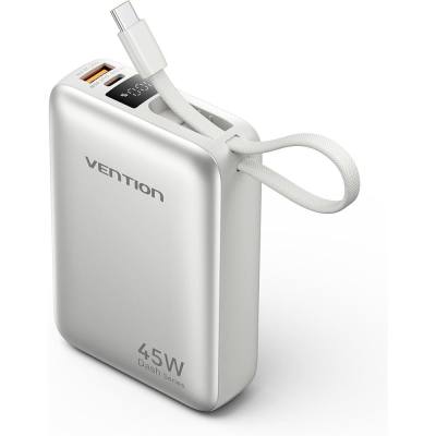 VENTION 20000mAh Mini Power Bank (USB-C + USB-C/USB-A) with Built-in USB-C Cable 45W Beige Universal Type (FHGN0-TY) (VENFHGN0-T