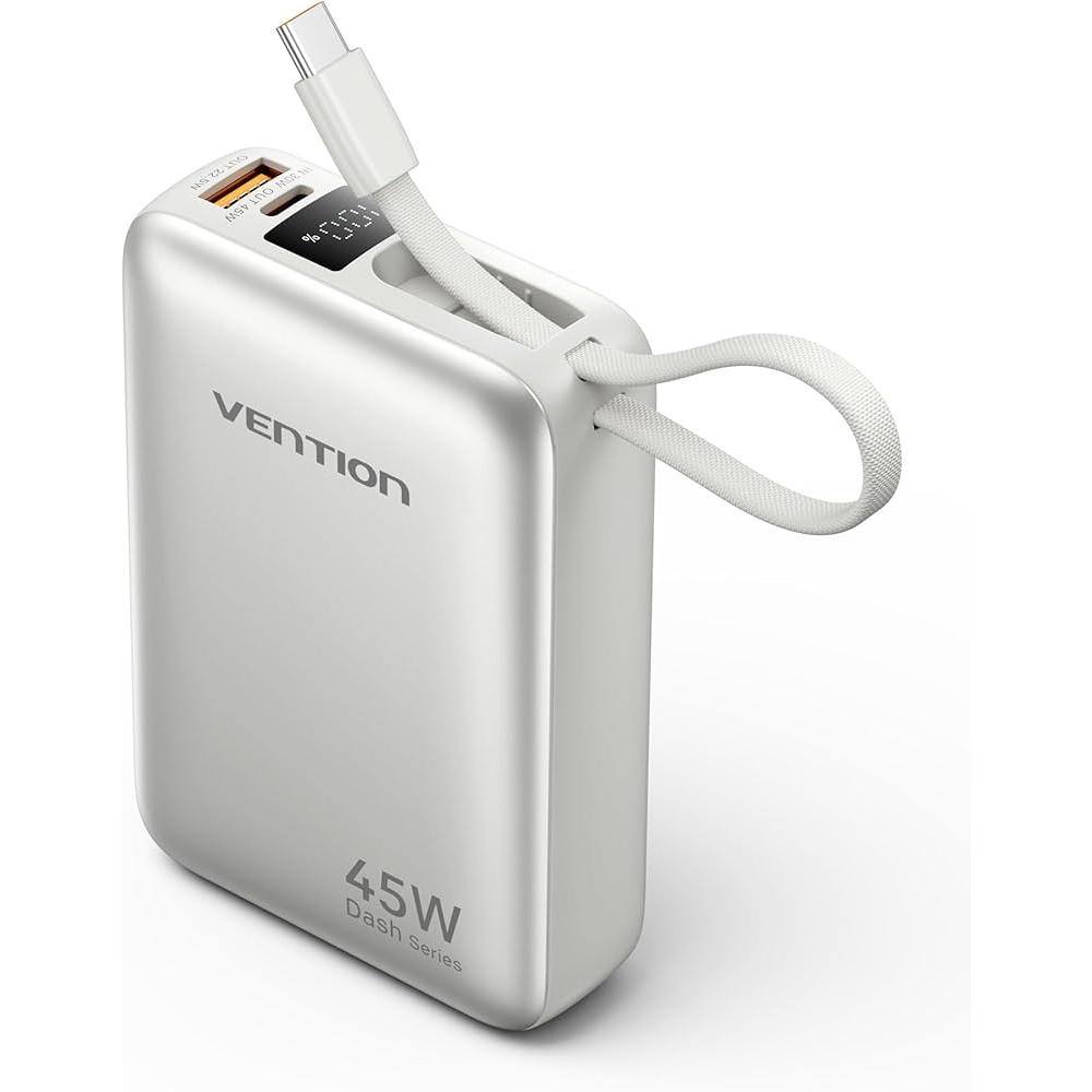 VENTION 20000mAh Mini Power Bank (USB-C + USB-C/USB-A) with Built-in USB-C Cable 45W Beige Universal Type (FHGN0-TY) (VENFHGN0-T