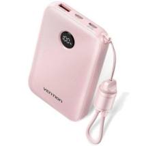 VENTION 10000mAh Power Bank (USB-C + USB-C/USB-C/USB-A) with Built-in USB-C to USB-C Cable 22.5W Pink LED Display Type (FKAP0-C)