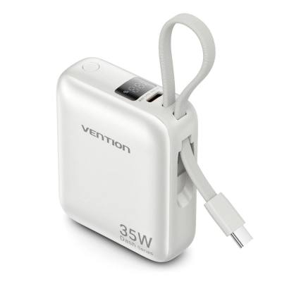 VENTION 10000mAh Mini Power Bank (USB-C + USB-C/Lightning) with Built-in USB-C and Lightning Cables 45W Beige (FKMN0) (VENFKMN0)