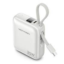 VENTION 10000mAh Mini Power Bank (USB-C + USB-C/Lightning) with Built-in USB-C and Lightning Cables 45W Beige (FKMN0) (VENFKMN0)