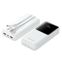 VENTION 20000mAh Power Bank (Micro-USB + USB-C + USB-A/USB-A) with Built-in USB-C and Lightning Cables 22.5W White LED Display U