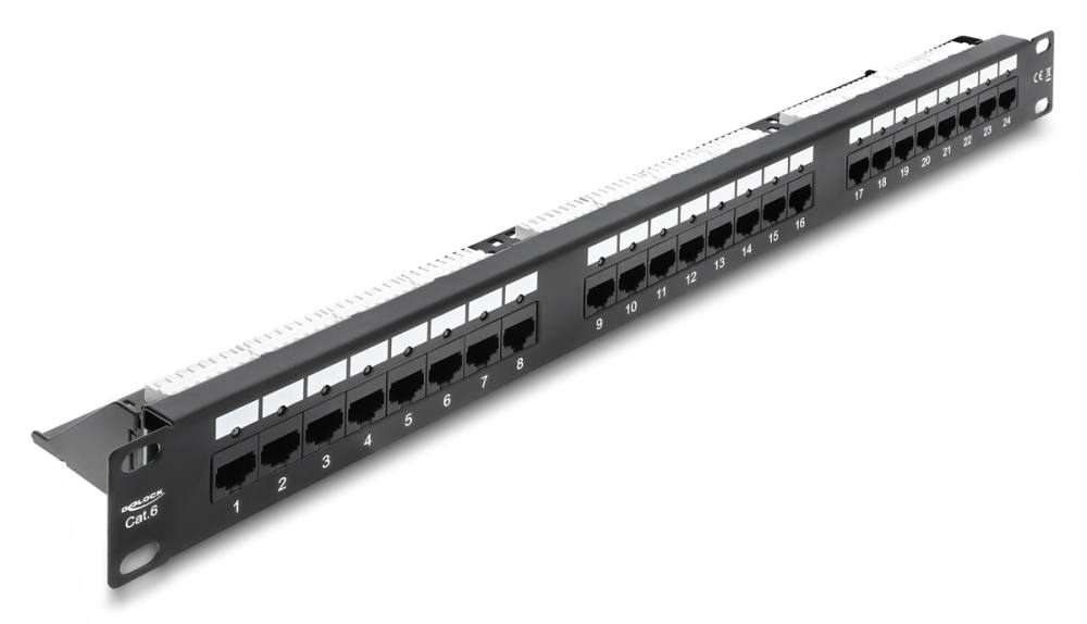 DELOCK patch panel 91087 για rack 19", 1U, 24 θυρών, CAT 6 UTP, με LED, μαύρο