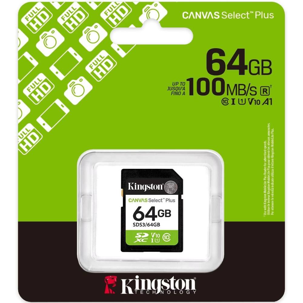 Κάρτα Μνήμης Kingston Canvas Select Plus+ SDXC 64GB Class 10 έως 150MB/s SDS3/64GB