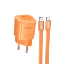 Φορτιστής Ταξιδίου Hoco DC148 Ridge 1xUSB-C PD45W GaN QC με Καλώδιο USB-C σε USB-C 1.2m Braided Πορτοκαλί