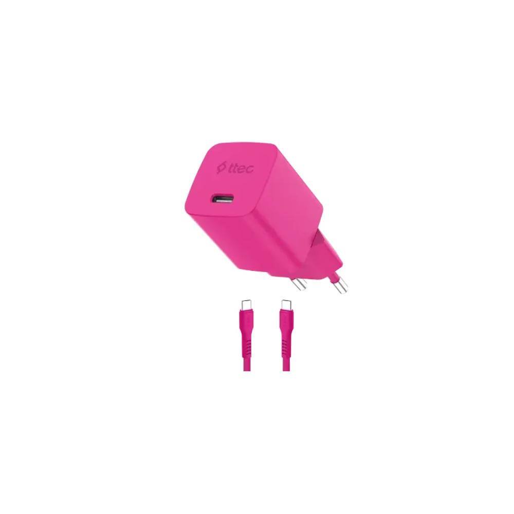 ttec SmartCharger GAN 45W PD Travel Fast Charger+ USB-C - USB-C 3A Cable Neon Pink (2SCG45CNP) (TTEC2SCG45CNP)