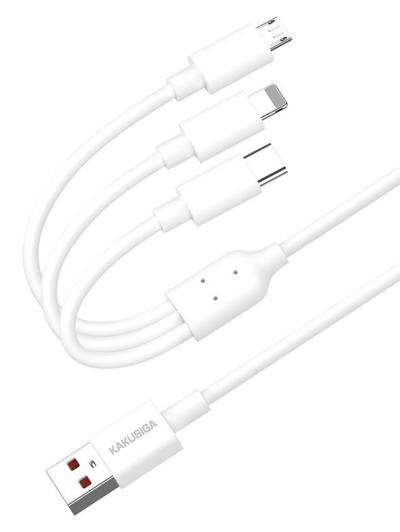 KAKUSIGA καλώδιο USB σε USB-C/Lightning/Micro USB KSC-1021, 5A, 1.2m, λευκό