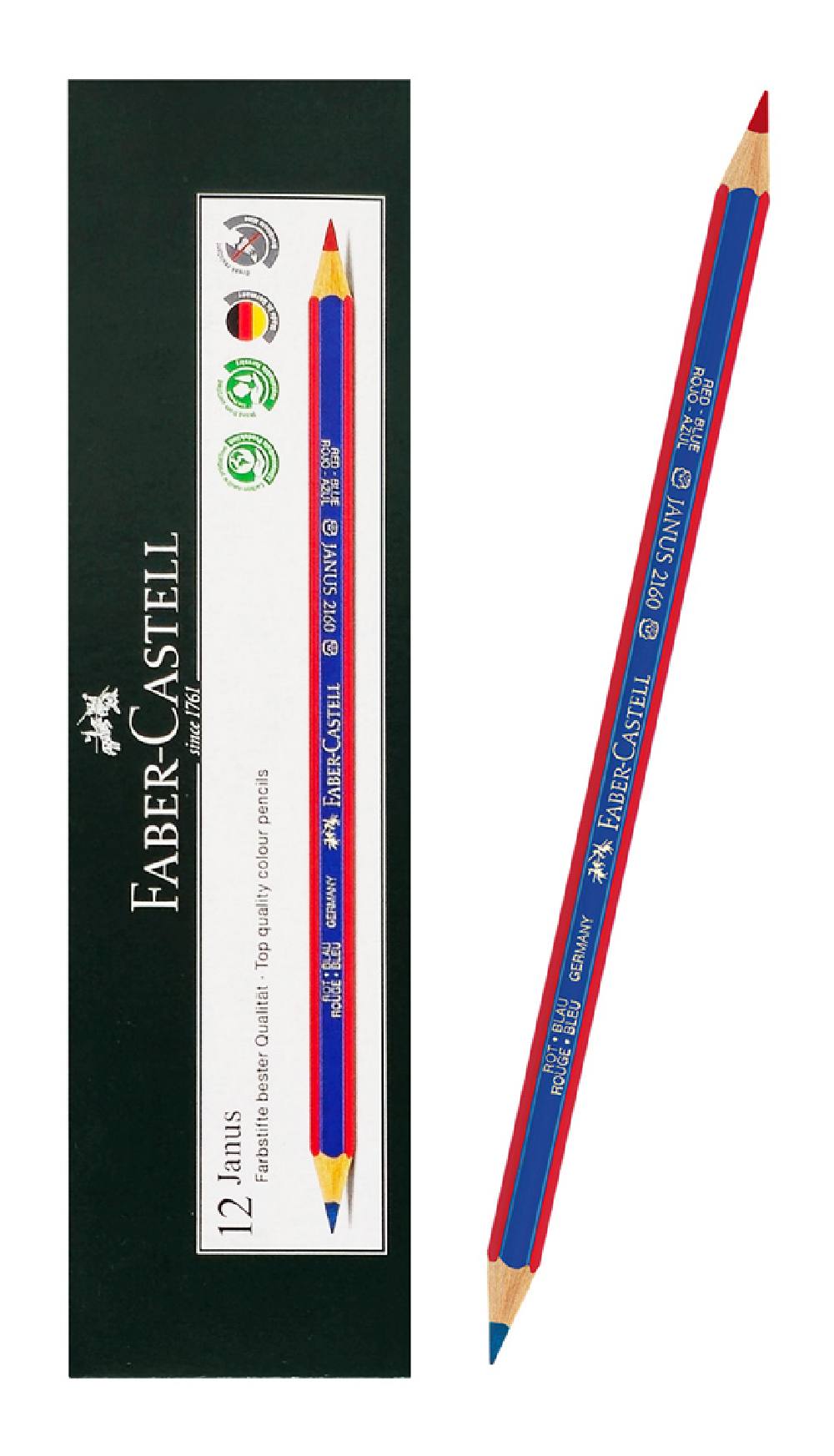 FABER CASTELL ξυλομπογιά με διπλή μύτη 224116000, εξάγωνο, μπλε/κόκκινο, 12τμχ