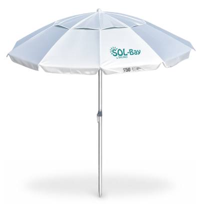 BRUNO ομπρέλα παραλίας αλουμινίου SOL-BAY BRN-0287, 2.2 μέτρων, ασημένια επίστρωση με UV προστασία UPF 50+, αντιανεμικός σκελετό