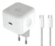POWERTECH φορτιστής τοίχου PT-1581 με καλώδιο, USB-C, 40 έως 60W, GaN, AVS, λευκός