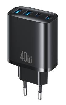 USAMS φορτιστής τοίχου CC330, 2x USB & 2x USB-C, 40W, GaN, μαύρος