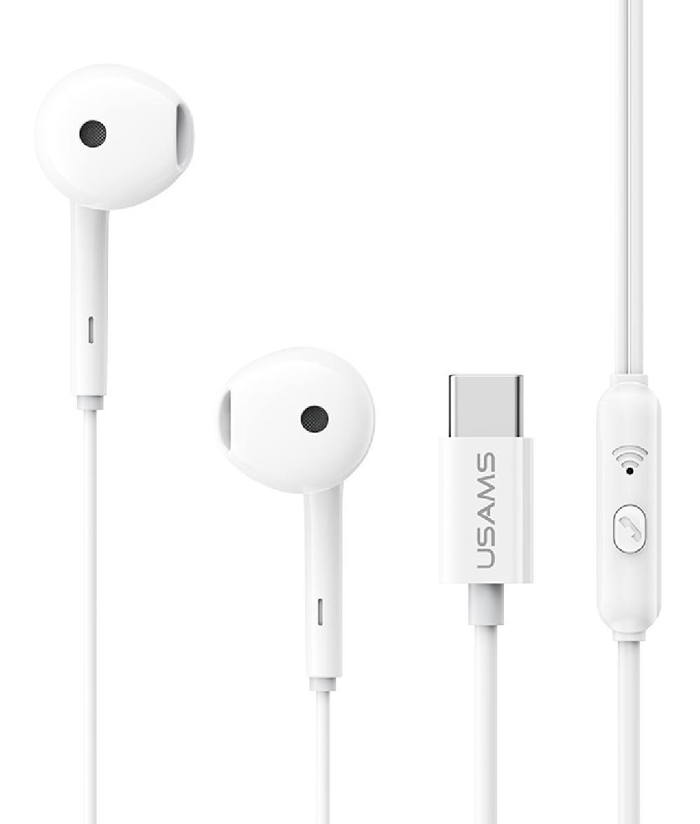 USAMS earphones με μικρόφωνο SJ771, USB-C σύνδεση, 1.2m, λευκά