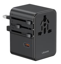 USAMS φορτιστής/αντάπτορας πρίζας CC310, 2x USB & 3x USB-C, universal, 70W, μαύρος