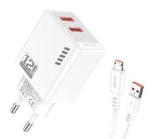 KAKUSIGA φορτιστής τοίχου KSC-1238 με καλώδιο micro USB, 2x USB, 12W, λευκός