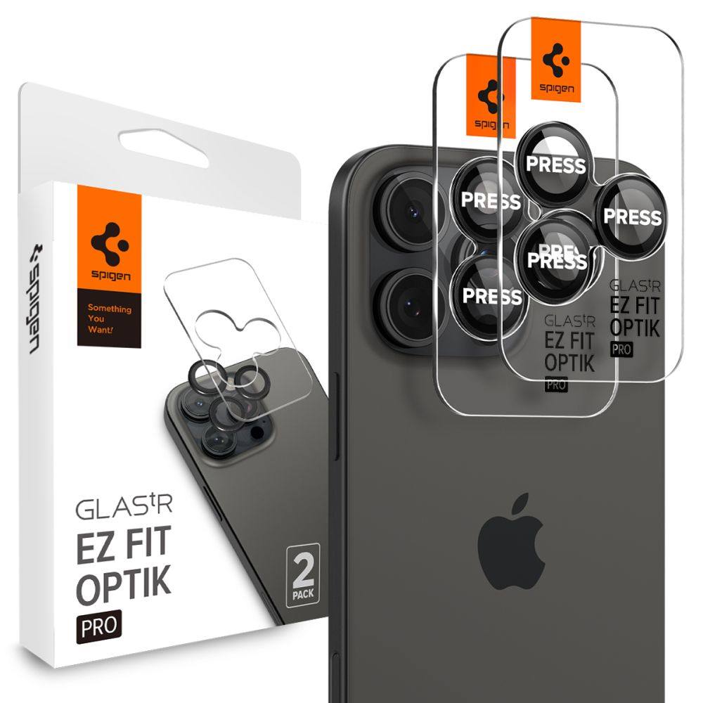 Προστασία Κάμερας Spigen Optik Pro Ez Fit Glass για Apple iPhone 16 Pro 16 Pro Max 17 Pro 17 Pro Max Μαύρο 2 Τεμαχίων