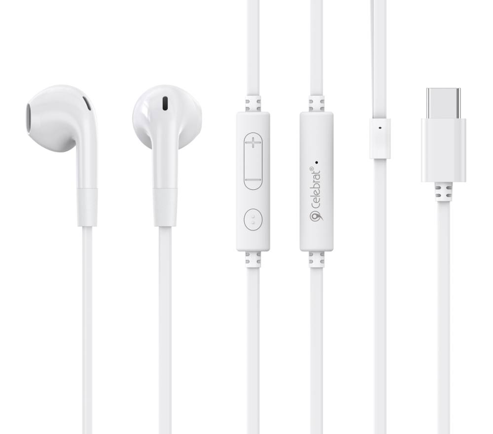 CELEBRAT earphones με μικρόφωνο G39, USB-C σύνδεση, 14mm, 1.2m, λευκά