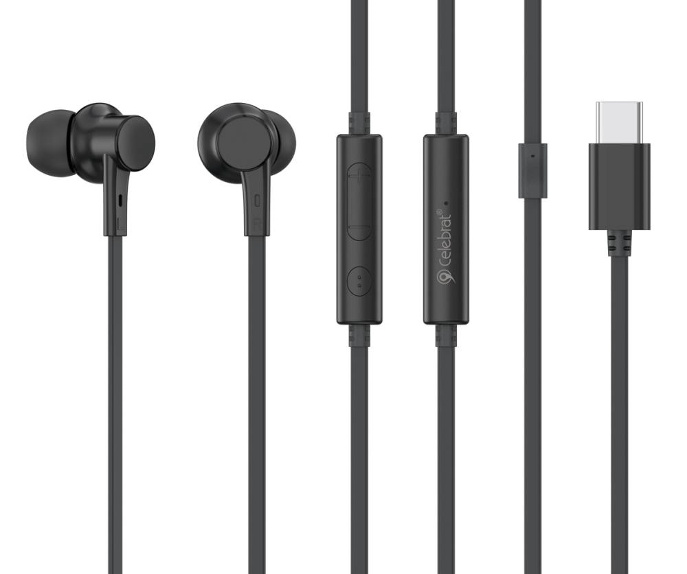 CELEBRAT earphones με μικρόφωνο G40, USB-C σύνδεση, 10mm, 1.2m, μαύρα