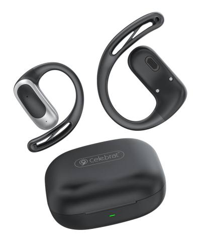 CELEBRAT earphones με θήκη φόρτισης W77, OWS, 12mm, 40/400mAh, μαύρα